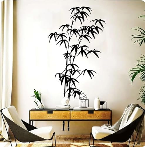 Sticker mural arbre bambou autocollant mural salle de bain chambre autocollant mural bureau décoration maison, noir, 120 cm de haut x 56 cm de large