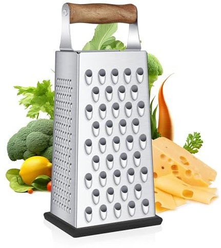 YC Kitchen Râpe à Fromage de Cuisine Manche en Bois, Rape a Fromage, Trancheuse à Légumes, Rapeuse Legume, Râpe Carrée à 4 côtés et Râpe de Cuisine, Gadgets Pratiques Pour la Cuisine