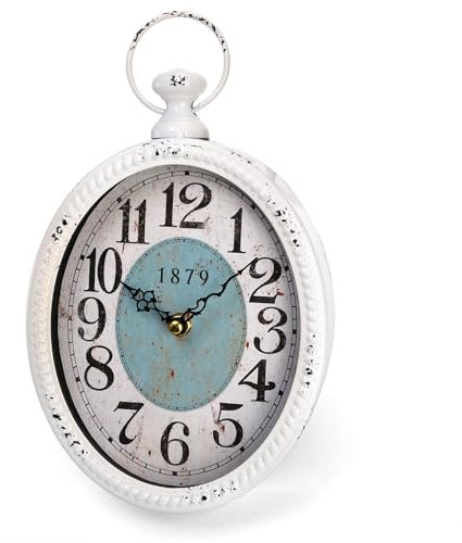 ZENFUN Reloj de pared retro ovalado, relojes silenciosos rústicos, elegante estilo vintage, diseño antiguo blanco, funciona con pilas, reloj de pared sin tictac para cocina, granja, oficina (11.25