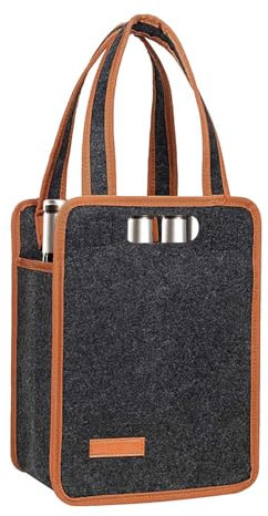 Bottle Bag 6 Compartments, 100% Recycled Bottle Carrier with Dividers and Handles for 6 Beer Bottles, 24 cm x 18 cm x 33 cm for Beer Festival Party Travel Picnic (Gray)