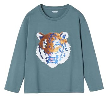 Vertbaudet Jungen Shirt mit Wendepailletten, Astronaut Aqua 92/98