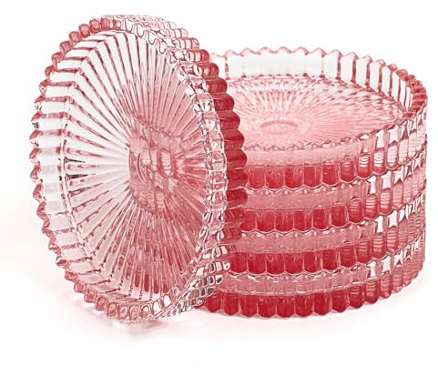 OLegei sous-Verres Ronds en Verre Transparent Rose, Lot de 5, D8,5cm