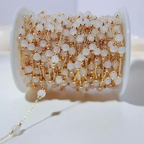 ZXFLOOR 3 Meter Opal Stein Perlenketten Kupfer Halskette Kette für DIY Schmuckherstellung Armband Zubehör Bulk Ketten Zubehör