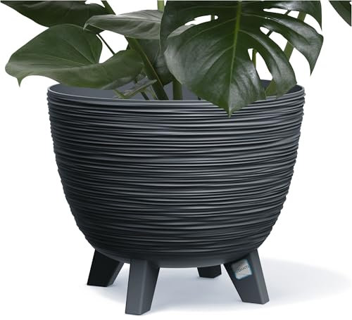 EDANTI Blumentopf Blumenkübel mit Füßen Pflanzkübel Rund Übertopf Pflanztopf Schale Pflanzschale (Anthrazit, 29 cm)