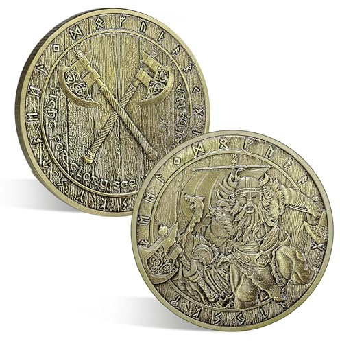 ACGZQY Lucky Viking Warrior Coin – Norse Mythology Viking Valhalla Coin with Axes Protective Talisman Amulet Viking Rune Challenge Coin Viking Gifts for Men & Women
