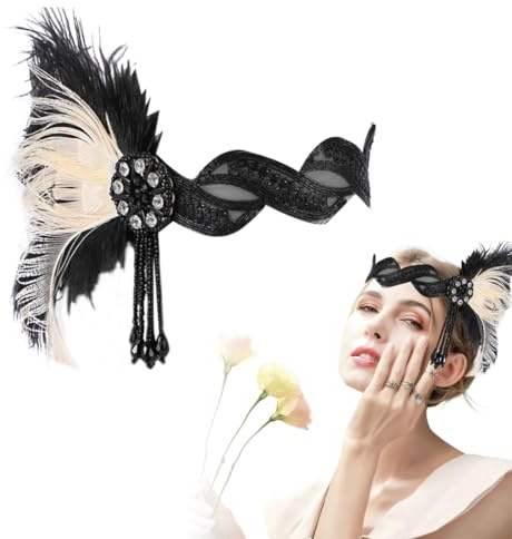 SGERUFZ 1 Pcs Bandeau Flapper Années 1920, Serre-tête à Plumes Vintage, Bijou de Tête Cristal Gatsby, Accessoire Gatsby Femme Année 20 pour Soirée