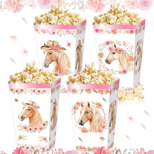 JeVenis 12 PCS Pferd Popcorn Boxen Pferd Party Favors Zubehör Treat Boxen Cookies Snacks Taschen für Western Cowboy Cowgirl Themed Geburtstag Party Babyshower