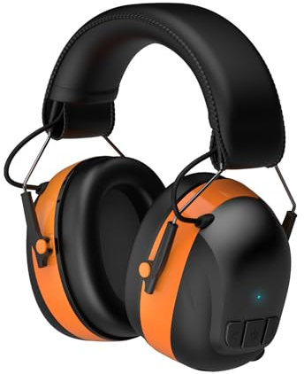 Doohoeek Bluetooth 5.4-Gehörschutzkopfhörer mit wiederaufladbarem 1200-mAh-Akku, 120 Stunden Betriebszeit, 30 dB SNR, Ohrenschützer mit Geräuschunterdrückung, Orange