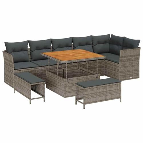 vidaXL Garten-Sofa-Set mit Kissen 9 pcs Grau 100 x 100 x 71 cm, Modulares Garten- und Terrassenmöbelset, UV-beständig, Bequeme Außenbestuhlung, wetterfestes Sofa, stylishe Dekoration