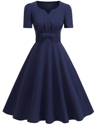OMEWEE Formal Dresses for Women Short Sleeve V-Neck Cocktail Tea Party Dress Elegant Prom Evening Dress for Wedding Guest Navy XL