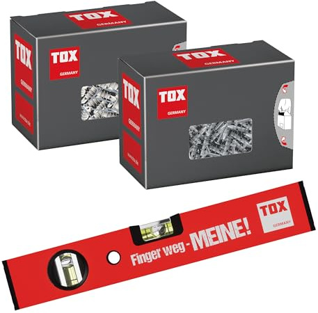 TOX Set Spiral und Spiral Plus + Schrauben, Dübel für ein- und zweilagige Gipskartonplatten, ohne Vorbohren in Gipskarton, inkl. 30 cm Wasserwaage (Aluminium) mit Aufdruck, 068909011
