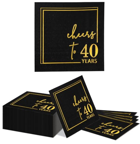 Kotkiddy 40. Geburtstag Deko Servietten 40 Stück, 25x25cm Schwarz Gold,Happy Birthday Papierservietten für Mann Frau, 40. Geburtstags Dekoration