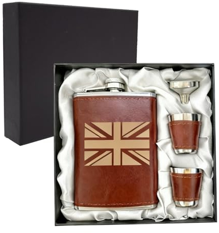 Hip Flask for Men, 8 oz Alcohol Flask with Funnel and Shot Glasses | Leak Proof Pocket Hip Flask for Liquor, Idel for Birthday Festive Gift