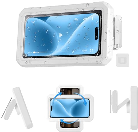 ABOHU Supporto per Telefono da Doccia, Impermeabile Custodia 480° Rotazione Porta Telefono Doccia, Porta Phone Bagno da Muro con Design Anti-appannamento per Parete Bagno, per Smartphone Fino a 7