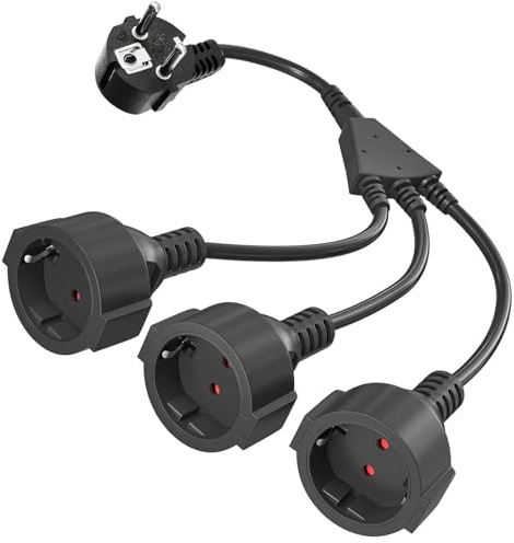 Verlängerungskabel, Kabel Verlängerung mit steckdosenverteiler 3 Fach, 3-in-1 Schuko 250V/16A, 3 x 1.5mm² Kabel Verlängerung, Mehrfachstecker für Steckdose für Zuhause, Büro, Lagerhaus(Schwarz)