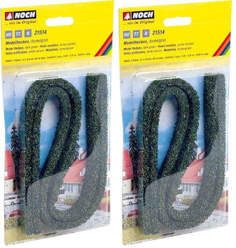 NOCH® Modellhecken, dunkelgrün, 2 Stück, ideal für Modellbahnen und Dioramen zum Basteln, Dekorieren für DIY und Wargaming (Packung mit 2)