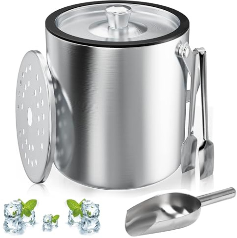 Cubitera redonda de 3 litros con colador y pinzas para hielo, cubitera para botellas de champán, enfriador de cubitos de hielo para bar, fiesta, para guardar hielo y bebidas frías