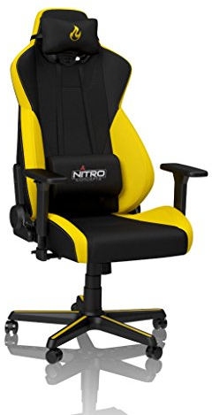 NITRO CONCEPTS S300 Chaise de Gaming - Chaise de Bureau - 135 kg - Inclinable de 90 ° à 135 ° - Réglable en Hauteur - Accoudoirs 3D - Noir/Jaune