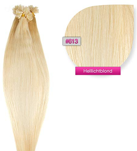 Hellichtblonde Bonding Extensions aus 100% Remy Echthaar 300 0,5g 50cm Glatte Strähnen - Lange Haare mit Keratin Bondings U-Tip als Haarverlängerung und Haarverdichtung in der Farbe #613 Hellichtblond