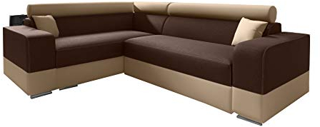mb-moebel Ecksofa Sofa Eckcouch Couch mit Schlaffunktion und Bettkasten Ottomane L-Form Schlafsofa Bettsofa Polstergarnitur Georg Mini (Braun + Beige, Ecksofa Links)