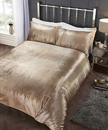 Rapport Crushed Velvet Sequin Duvet Cover Bed Set, Polycotton, King,Gold