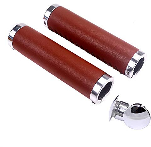 UPANBIKE Fahrradgriffe mit doppeltem Verschluss, Leder Lenkergriffe passend für 22,2 mm Lenker für Mountainbikes und Rennrad(Ein Paar,Honigbraun)