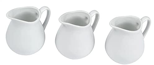 Ceramic Set of 3 Creamer Jug White Milk Jug Mini Traditional Bellied Cream Pourer Serving Churn Jug Individual Sauce Gravy Custard Pouring Jug
