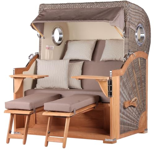 bene living Strandkorb-Set Königssee Teak Bullauge - PE grau - Modell 534 - Liftersystem