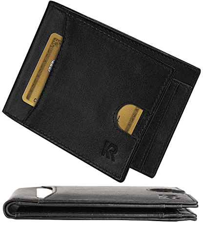 KRONIFY Leder Geldbörse Herren Echtleder Geldbeute, Slim Wallet mit Münzfach RFID Schutz, Portemonnaie fur Karten & Munzen, 9 Kartenfächer für Männer Brieftasche Wallet Portmonee(Kein Clip,Schwarz)