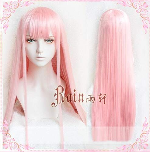 Neuankömmling DARLING in der FRANXX 02 Zero Two 100 cm langes rosa synthetisches Haar Cosplay Kostüm Perücke + Horn Haarband nur Perücke