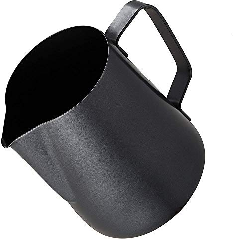 POEFT Jarra para espuma de leche de acero inoxidable de 600 ml plateada, jarra para espuma de leche espresso, jarra de café, taza de Latte Art - Negro
