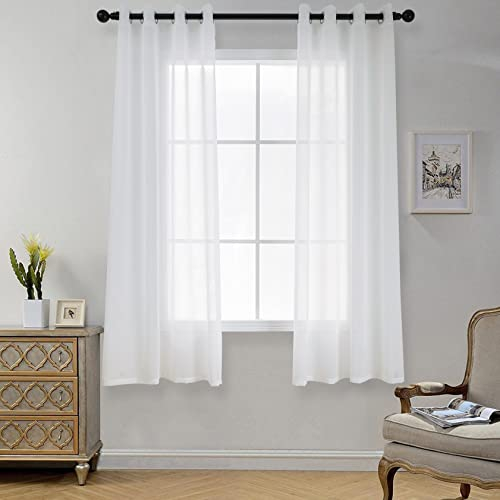 CUCRAF Transparente Gardinen mit ösen Vorhänge Wohnzimmer & Schlafzimmer, H175 x B140cm 2er Set Transluzente Vorhänge Off White, Unifarbene Pflegeleichte und Knitterfreie Vorhänge in Leinenoptik