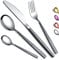 Kyraton Cutlery Set 16 Pieces with Moon Surface Black Handle and Shiny Mouth Stainless Steel Modern Cutlery Set Utensils Set Service for 4