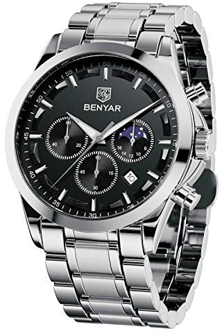 BENYAR Herrenuhr Chronographen Quarz Uhr Männer 30M Wasserdicht Armbanduhr Datum Uhren fur Männer mit Blau/Schwarz Zifferblatt Elegantes Geschenk