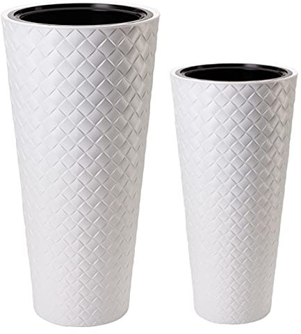 Lot de 2 pots de fleurs ronds effet 3D Blanc Taille XXL + XL