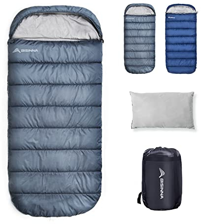BISINNA XXL Schlafsack für große Erwachsene, 3-4 Jahreszeiten Schlafsack Winter Outdoor Warmer Deckenschlafsack, Plus Size Wide Camping Schlafsack (Grau, 2.5kg Left Zipper)