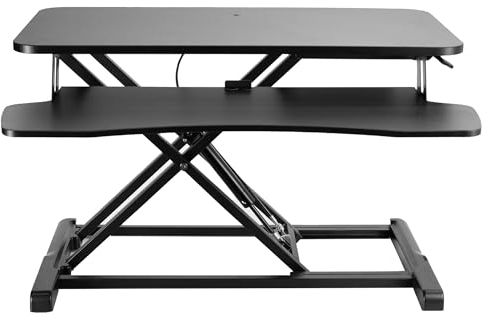 Vivo DESK-V026KB Höhenverstellbarer Schreibtischaufsatz, Sitz-Steh-Arbeitsplatz für zwei Monitore und Laptop, mit Tastaturablage, Schwarz, 66 cm
