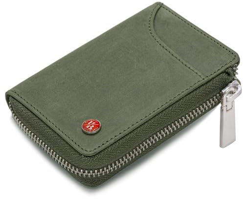 HORNBULL Steve Portefeuille en cuir avec blocage RFID pour homme | Porte-carte de crédit vertical, Vert olive, Portefeuille zippé