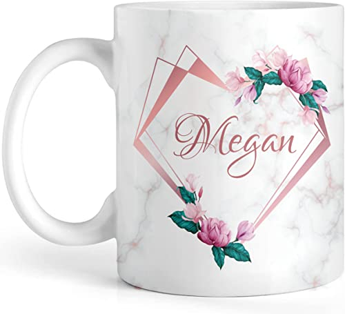 EKAM Personalised Tea Mug Any Name - Best Floral Marble Mug - Customised Gift for Valentine’s Day, Birthday, Christmas Day for Mom, Dad, Kids, Friends or Girls, 11oz Ceramic Cup (Design 3)