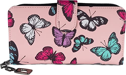 styleBREAKER Damen Geldbörse mit Buntem Schmetterling Muster, Vintage Design, Reißverschluss, Portemonnaie 02040156, Farbe:Rose