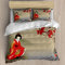 NEKOMARUKE Bettwäsche 220x240cm Jugendliche Geisha FüTtert Koi Orientalischer Herbstrhythmus 3D Gedruckt Bettbezug Set 3teilig Microfaser Zweiteilig Bettwäschegarnitur mit Reissverschluss