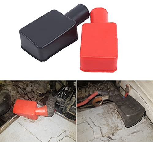 2pcs Battery Terminal Covers Auto, Red Black Rubber Positive & Negative Insulating Stud Covers Battery Terminal Protector for Marine Battery Terminal Protective Caps for Car Electric Bikes Trucks