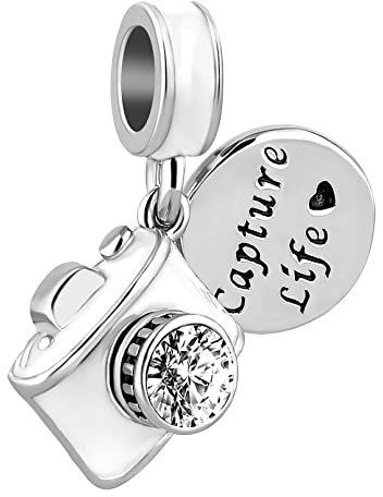 LSxAB Capture Life Travel White Camera Charm Compatible with Pandora Charms Bracelets