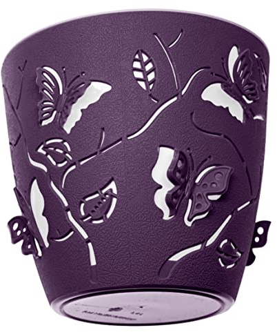 Lashuma Pflanzkübel mit Innentopf Ø 11 cm, runder Blumentopf Violett, Pflanzgefäß Kunststoff