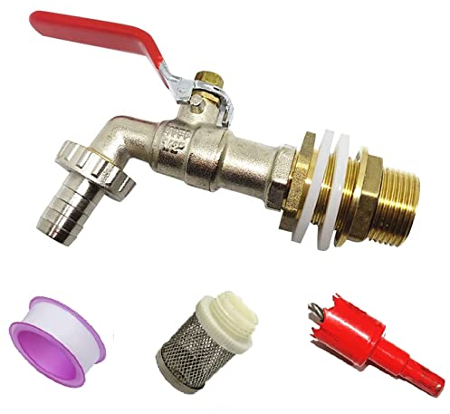 Kugelauslaufhahn 1/2 Zoll Kugel Auslaufventil rost- und frostsicherer Messing Wasserhahn, Auslaufhahn für Waschmaschine Garten Schlauch (1/2Auslaufhahn mit base+hole öffner +filter)