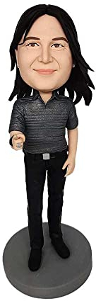 mydedor Figurine personnalisée à tête branlante d'homme en Chemise Noire, Cadeau sculpté à la Main pour Homme