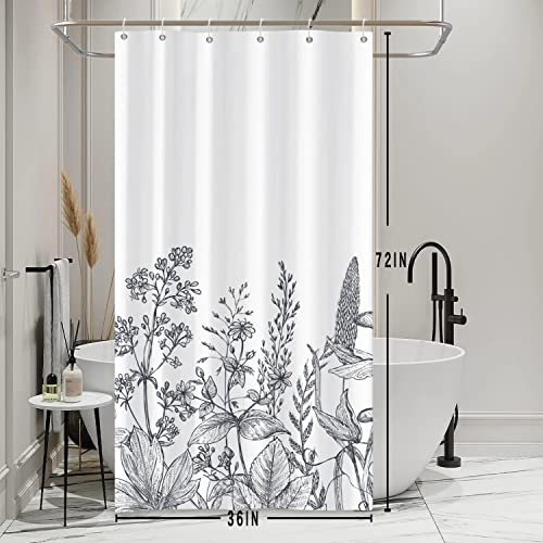 Bovlleetd Tenda da Doccia Fiore Piccola Stalla Arte Pittura Bagno Doccia Tenda Tessuto Tenda da Doccia Floreale Selvaggia in Bianco e Nero Retro Vintage Campagna Floreale Vasca da Bagno Decorazioni