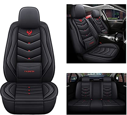 RWTECH Autositzbezüge Universal Full Set Zubehör für BMW E39 F10 E60 F30 E46 E36 X1 E84 E90 Serie 1 E87 F20 E46 Tuning E60 X5 E53 F30 E70 W. Wasserdichtes Leder 、Schwarz
