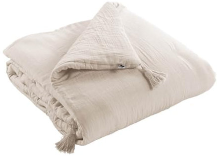 AltoBuy OUREA - Couvre-Pied 150x150cm Capitonné Gaze de Coton Pampa