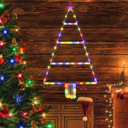 LYHOPE Christmas Decorations, LED Ladder Light 2ft, 8 Modes & Timer Battery Operated, Multicolor Xmas Ladder Tree Light for Window Wall Home Garden Indoor Outdoor Decor
